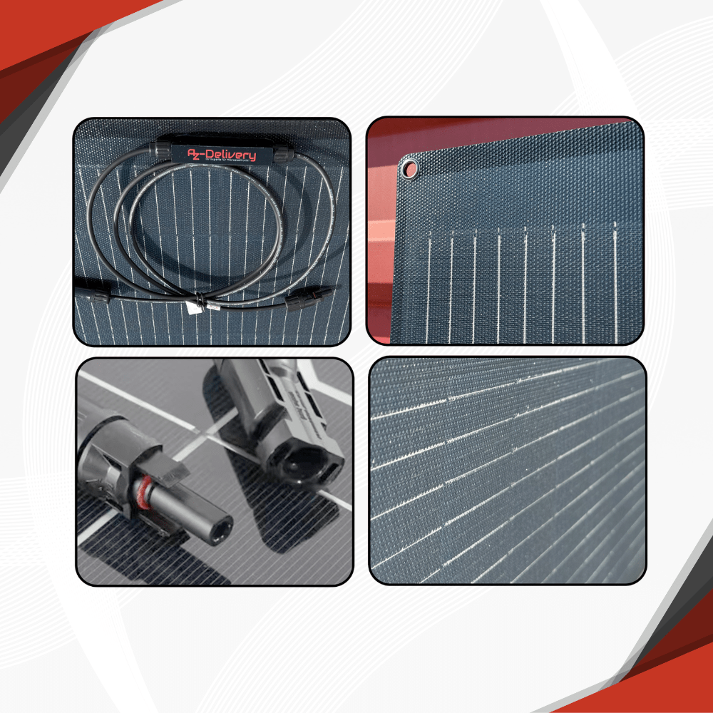 100W ETFE Flexibles Solarpanel – Monokristallines Solarmodul, Leicht & Robust, PV - Modul mit MC4 - Stecker, Ideal für Wohnmobil, Boot, Dach, Balkon, Camping & Netzunabhängige Anwendungen - AZ - Delivery