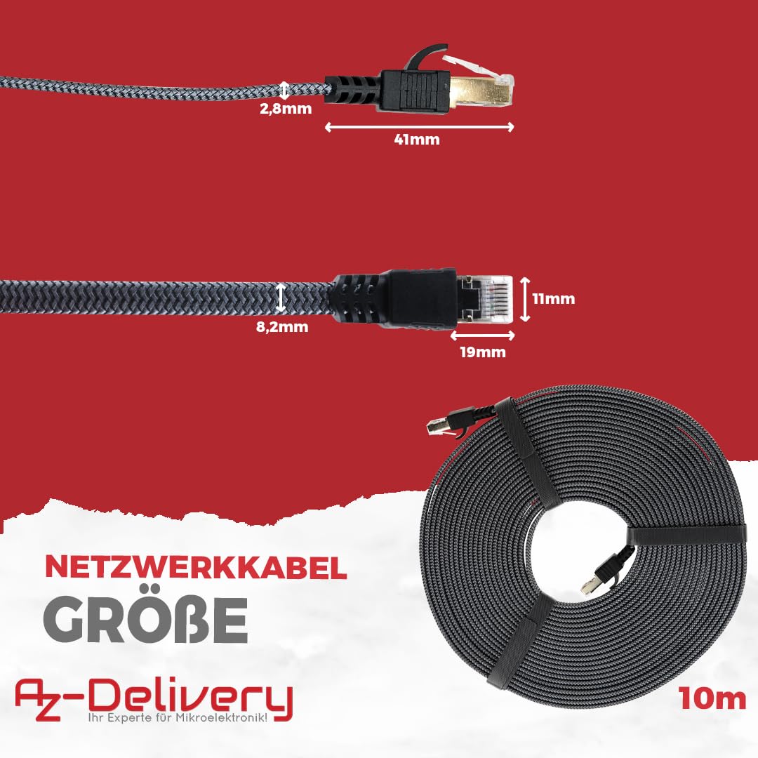 10m CAT7 Netzwerkkabel - Grau/Silber, Gigabit Ethernet LAN Kabel - 10000 Mbit/s - Highspeed Patchkabel Cat.7 Rohkabel S/FTP PIMF Schirmung - AZ - Delivery