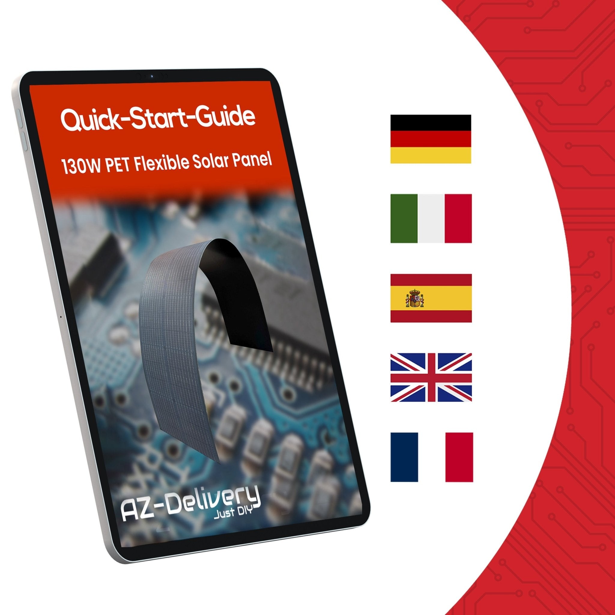130W ETFE Flexibles Solarpanel – Monokristallines Solarmodul, Leicht & Robust, PV - Modul mit MC4 - Stecker, Ideal für Wohnmobil, Boot, Dach, Balkon, Camping & Netzunabhängige Anwendungen - AZ - Delivery