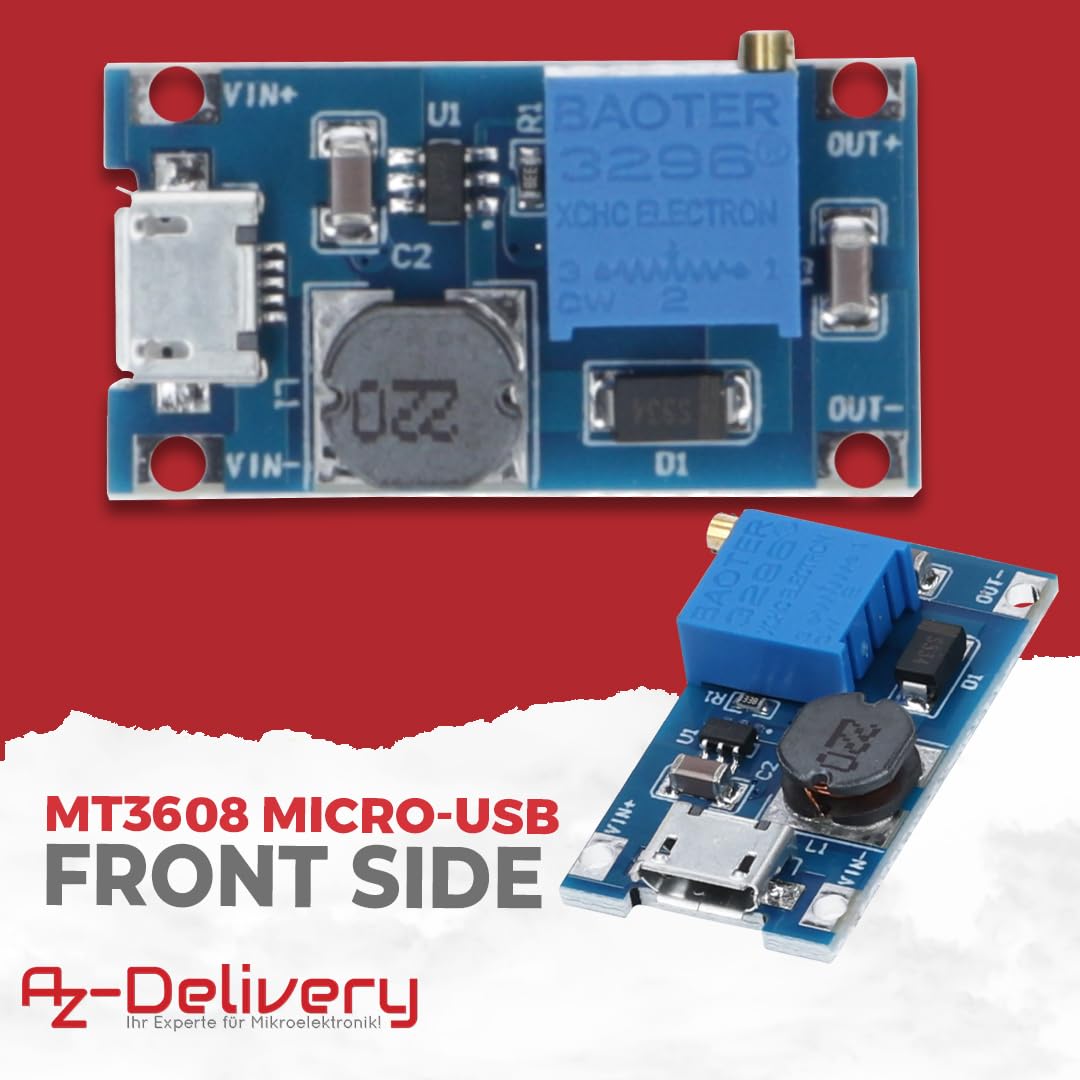 2A DC - DC Boost Step - Up Wandler, MicroUSB – Universeller Spannungsregler, 2V - 24V zu 5V - 28V, für MT3608 - AZ - Delivery