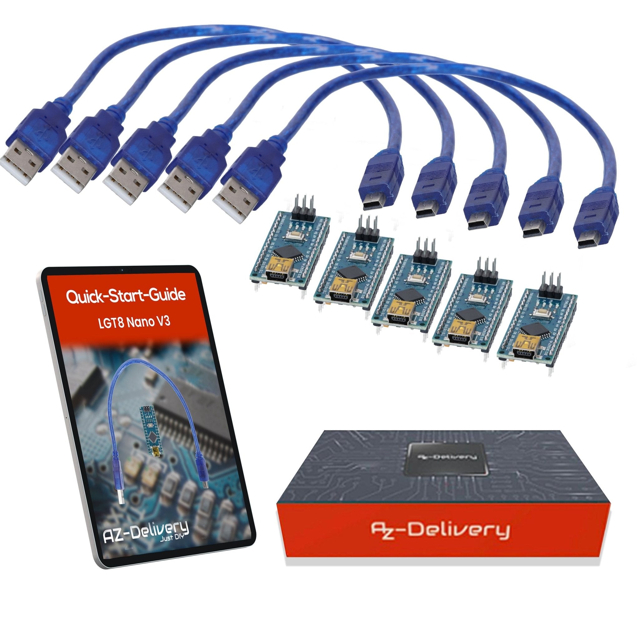 LGT8 Nano V3 - Mikrocontroller Board mit LGT8F328P und CH340, kompatibel mit Arduino Nano, 32 MHz Taktfrequenz, mit vorgelöteten Pins & USB - Kabel - AZ - Delivery