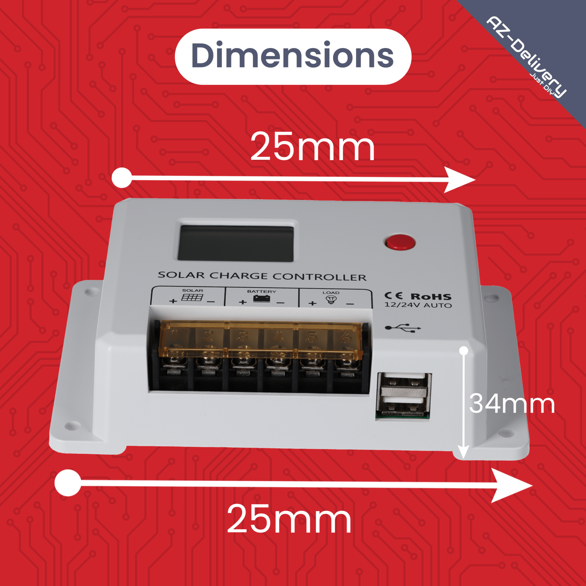 MIT - HC2420 PWM Solar Ladegerät 12V/24V, 20A Solarladeregler mit LCD, Dual USB, Kurzschluss - und Verpolungsschutz, Solar Charge Controller für LiFePO4, Gel & AGM Batterien - AZ - Delivery