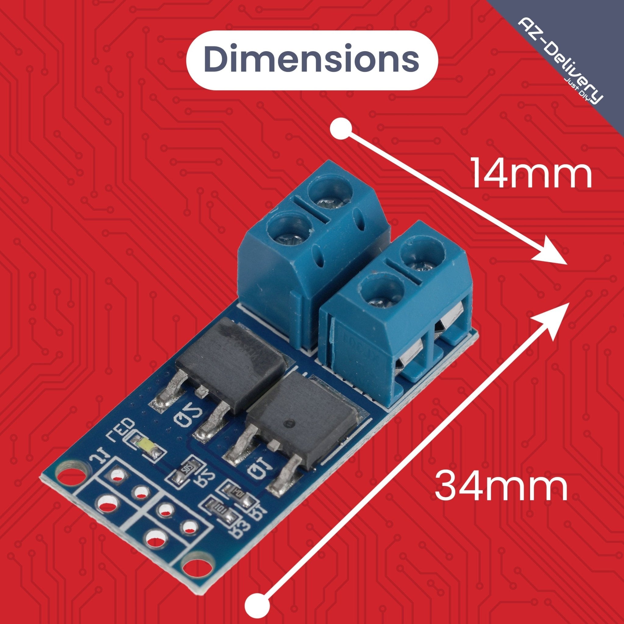 MOSFET PWM Regler Modul DC 5V - 36V 15A, kompatibel mit Arduino - kompatibel mit Raspberry Pi, für Mikrocontroller, LED 12V, Solenoid, Motorsteuerung, Servo Motor, Schrittmotor, Netzteil, PWM Controller, Transistor - AZ - Delivery
