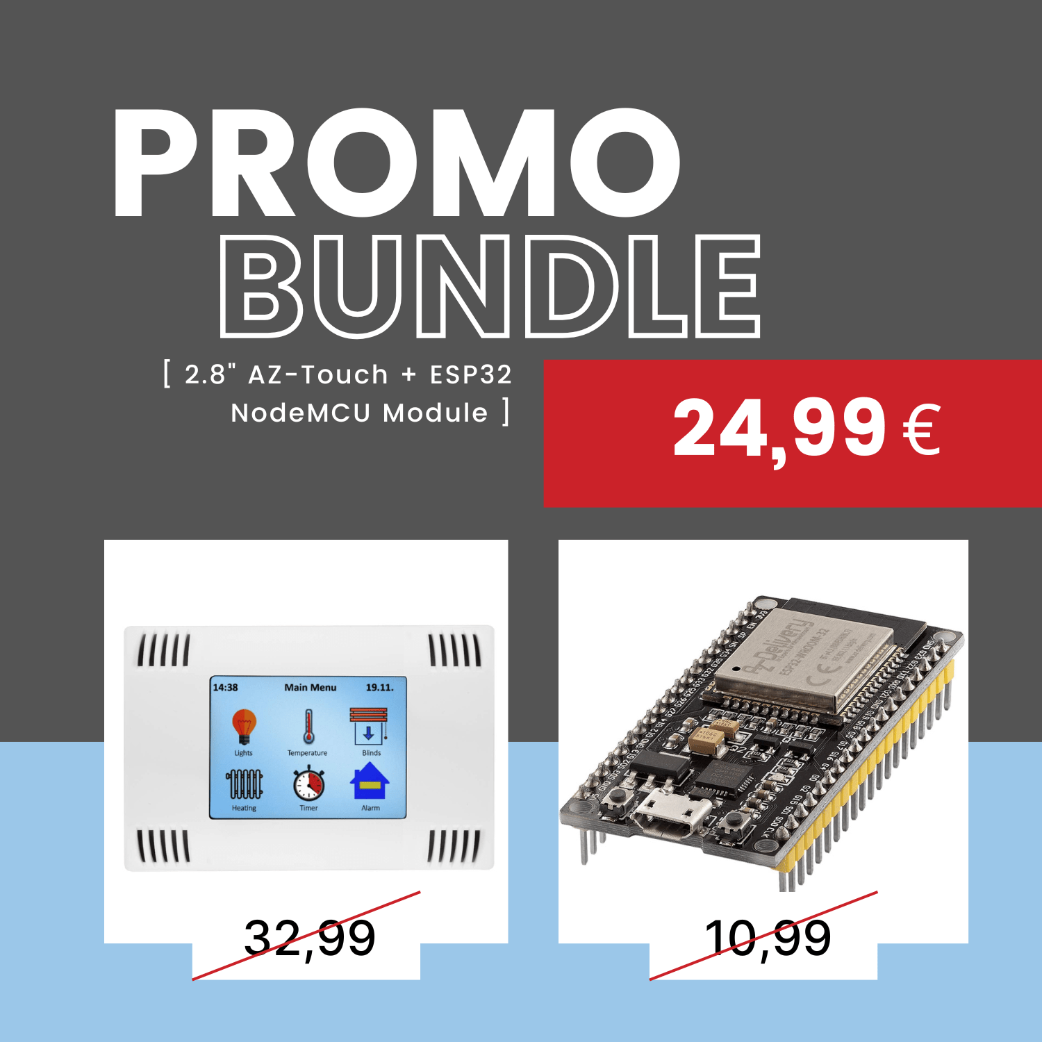 Promo Bundle: AZ - Touch MOD Wandgehäuseset mit 2,8 Zoll Touchscreen + ESP32 NodeMCU Module - AZ - Delivery