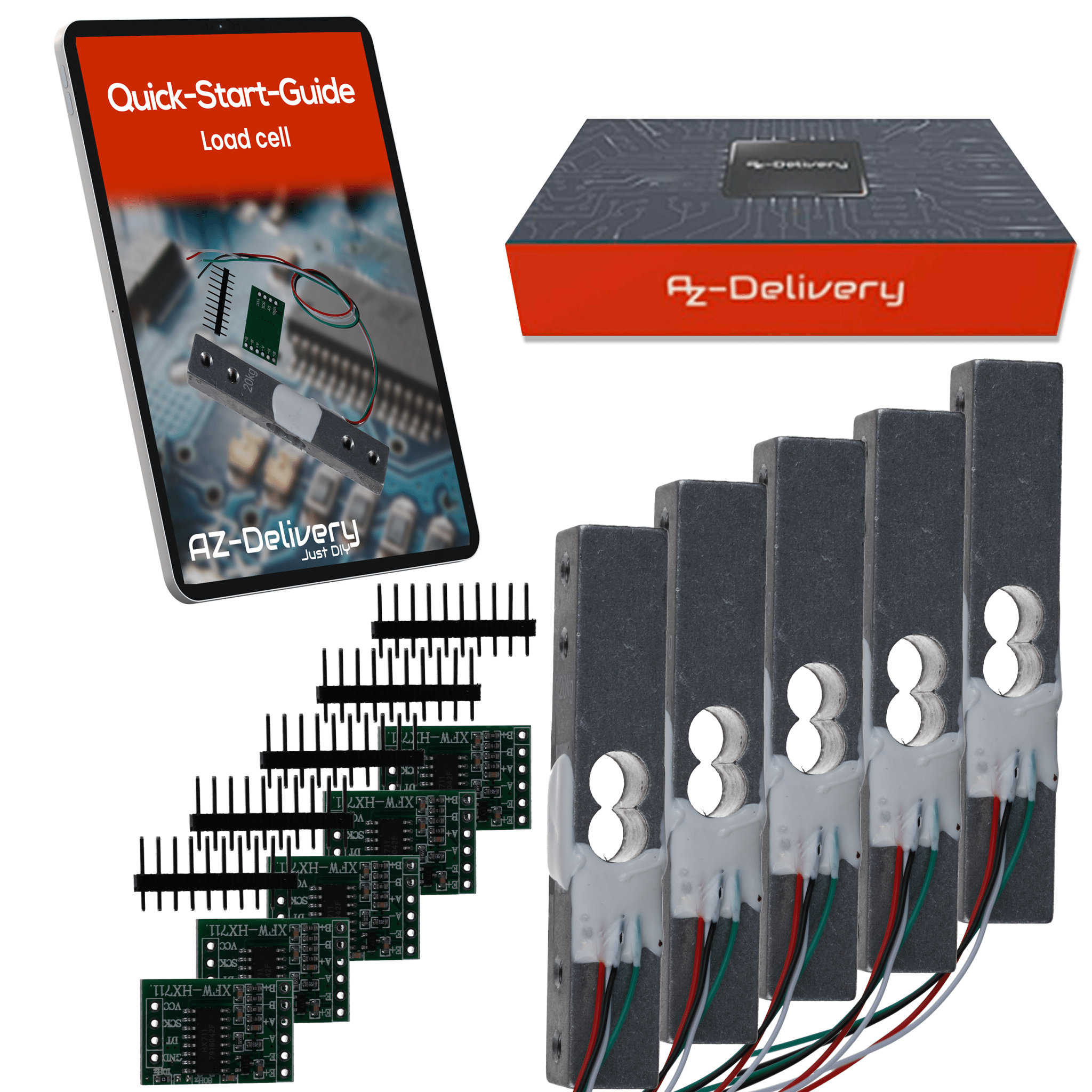 Wägezelle 20 kg mit HX711 Modul – Präzisionssensor zur Gewichtsmessung kompatibel mit Arduino & Raspberry Pi – Set inkl. Verstärker - ADC zur Kraftmessung - AZ - Delivery