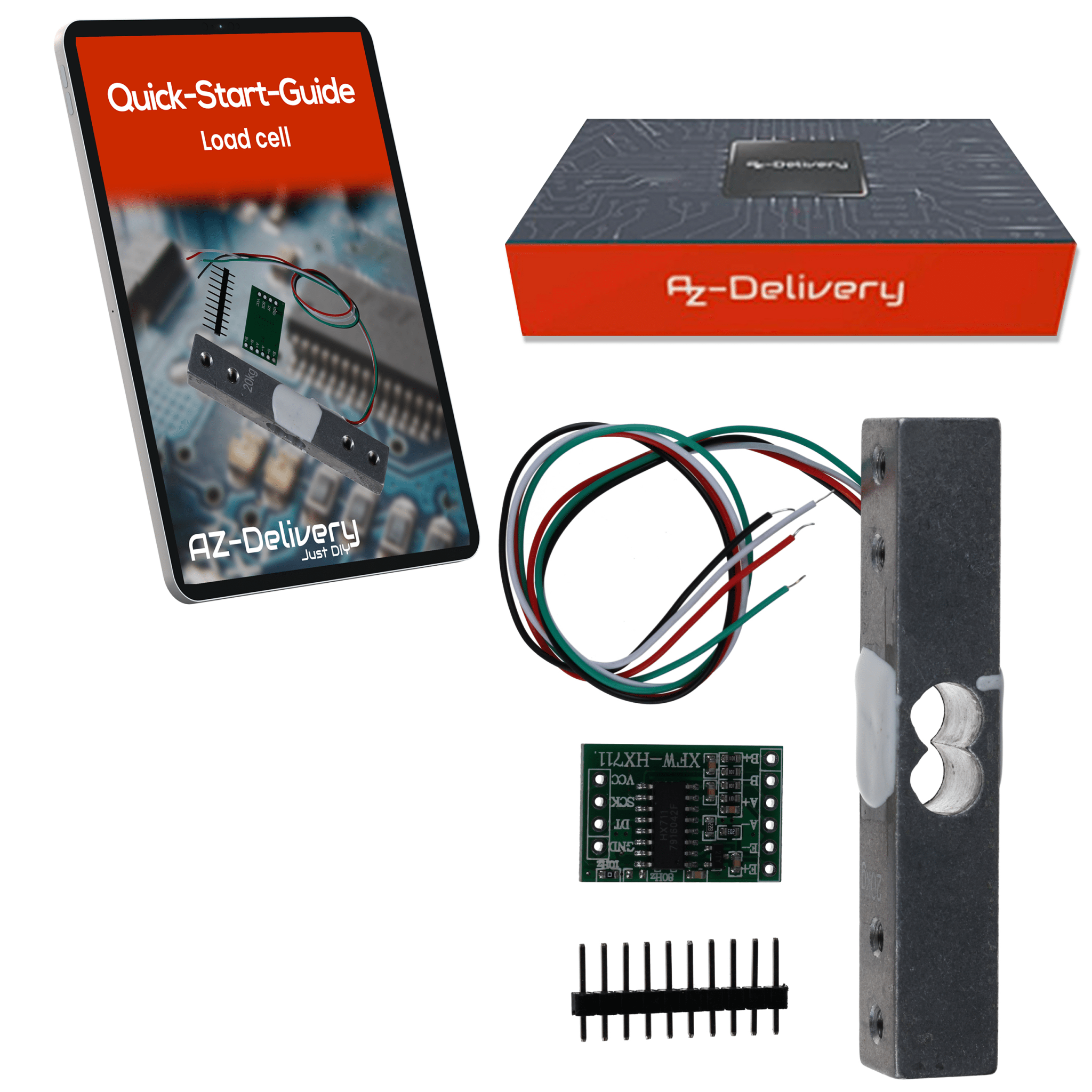 Wägezelle 20 kg mit HX711 Modul – Präzisionssensor zur Gewichtsmessung kompatibel mit Arduino & Raspberry Pi – Set inkl. Verstärker - ADC zur Kraftmessung - AZ - Delivery