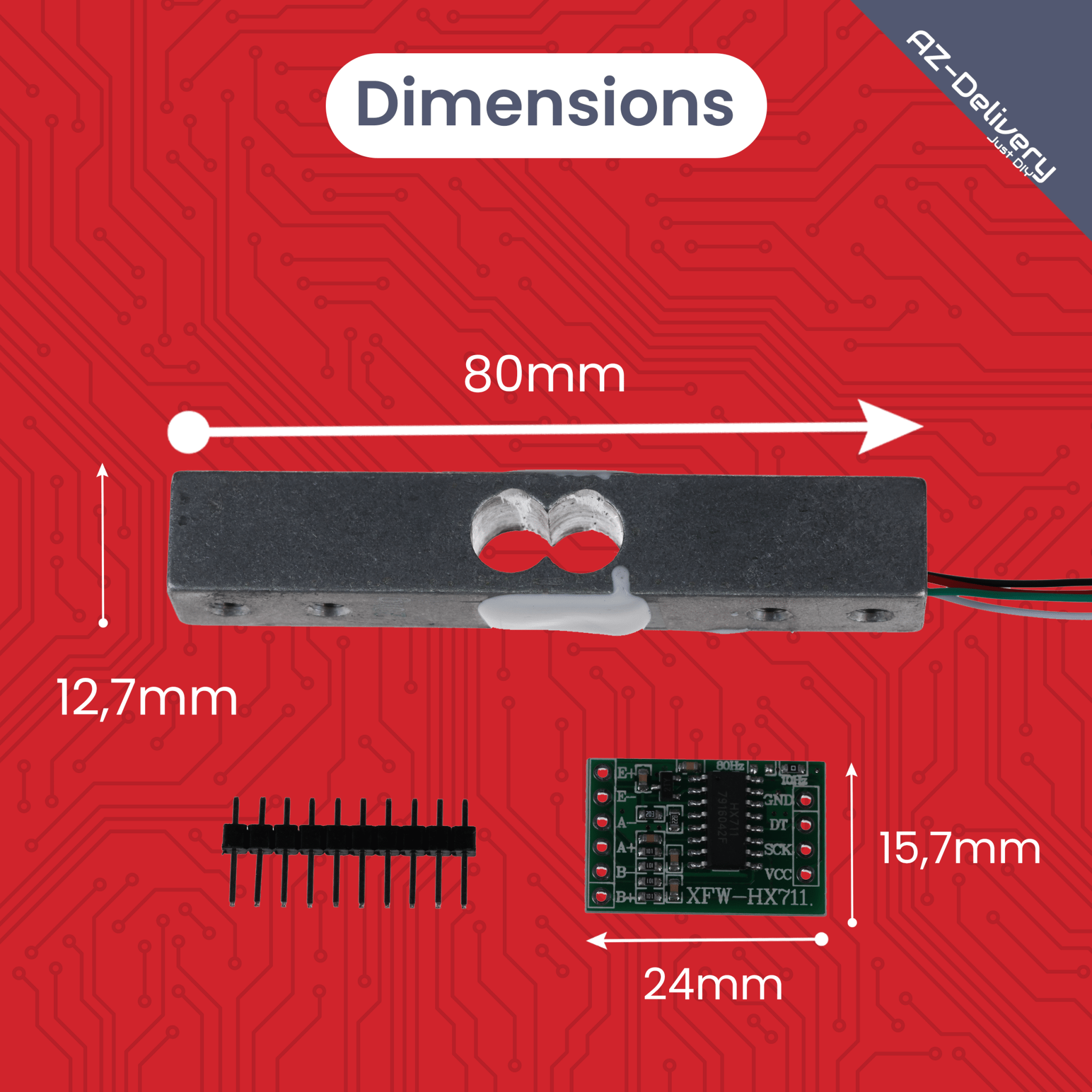 Wägezelle 20 kg mit HX711 Modul – Präzisionssensor zur Gewichtsmessung kompatibel mit Arduino & Raspberry Pi – Set inkl. Verstärker - ADC zur Kraftmessung - AZ - Delivery