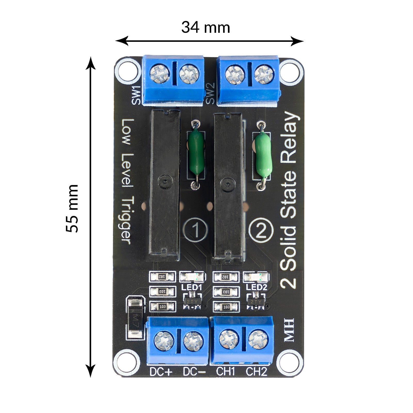 2 Channel Solid State Relay 5V DC Low Level Trigger Power Switch Compatible with Arduino and Raspberry Pi