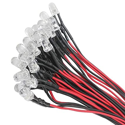 20pc 5mm LED avec câble de 20cm DC 12V prêts câblés + bagues de montage à LED 5mm