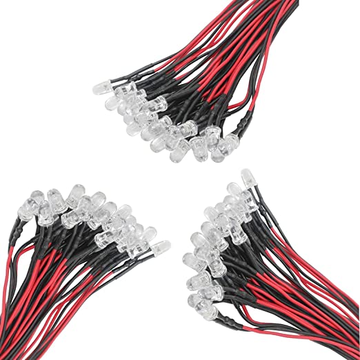 20pc 5mm LED avec câble de 20cm DC 12V prêts câblés + bagues de montage à LED 5mm
