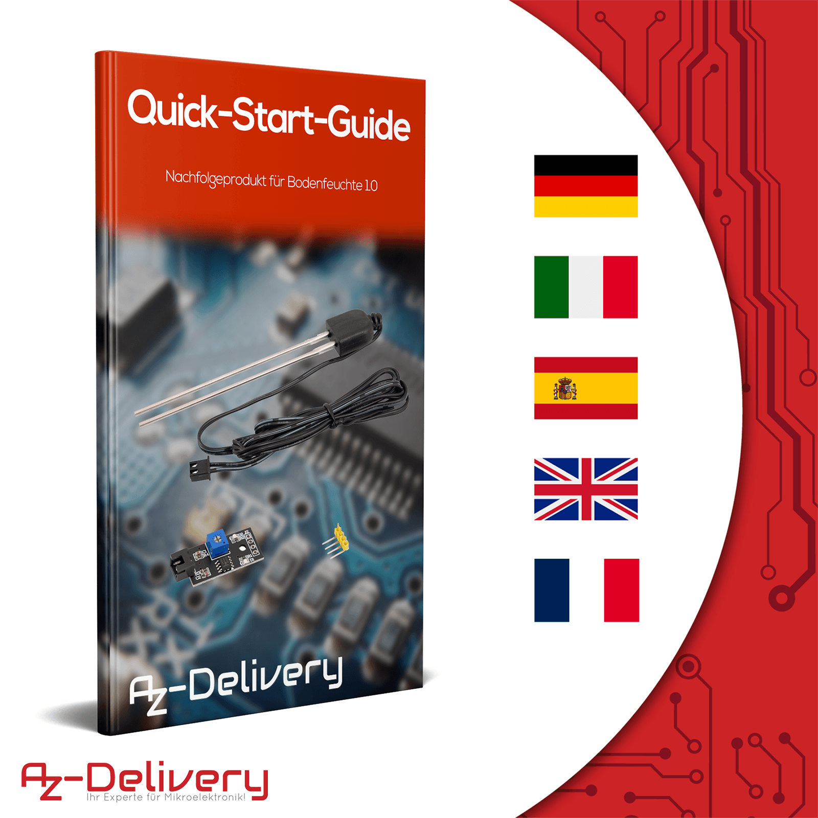 Bodenfeuchtesensor, Pflanzen-Feuchte-Messgerät mit korrosionsbeständiger Sonde kompatibel mit Arduino und Raspberry Pi - AZ-Delivery