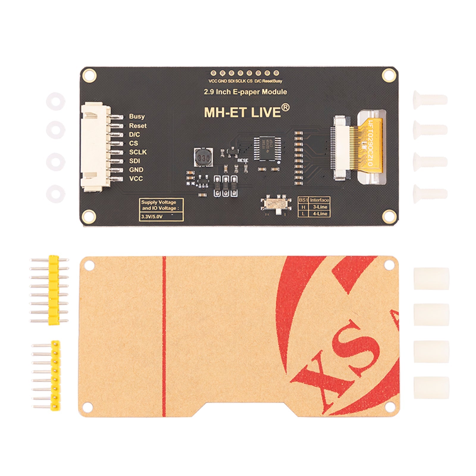 ePaper Display mit 2,9 Zoll e-Ink Display, Modul mit geringem Stromverbrauch, SPI Unterstützung und 3.3V/5V MCU Schnittstelle - AZ-Delivery