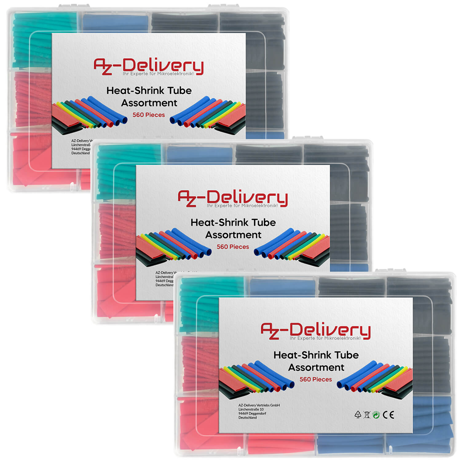 Schrumpfschlauch Sortiment 560 Stück, Verhältnis 2:1, 12 Größen, 5 Farben - AZ-Delivery