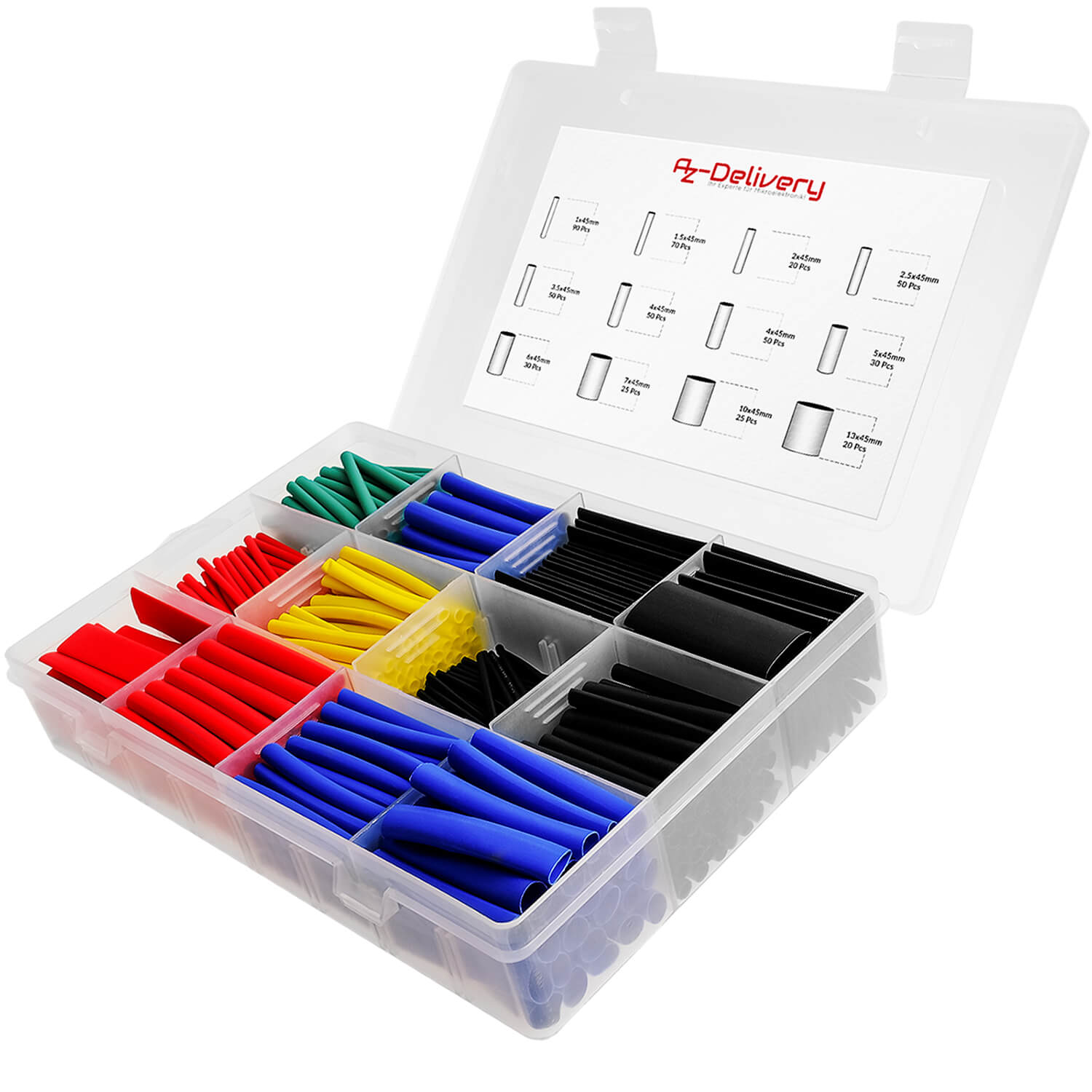 Schrumpfschlauch Sortiment 560 Stück, Verhältnis 2:1, 12 Größen, 5 Farben - AZ-Delivery