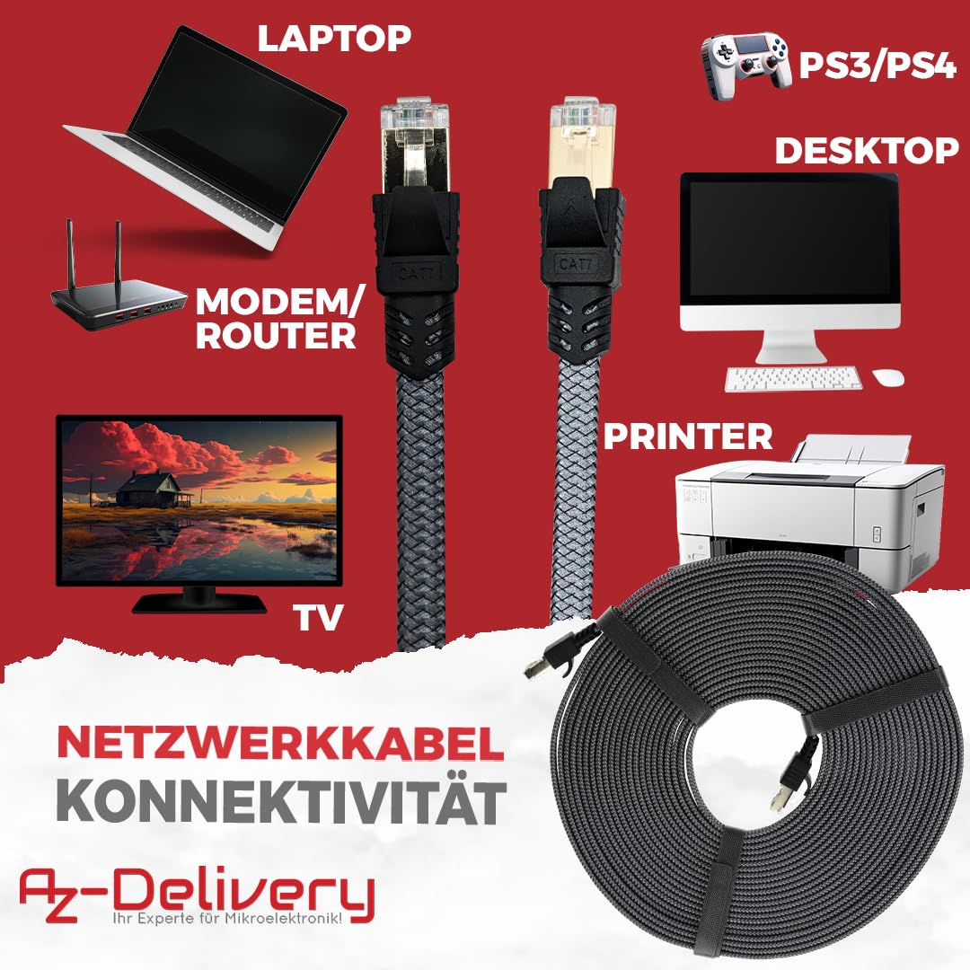 10m CAT7 Netzwerkkabel - Grau/Silber, Gigabit Ethernet LAN Kabel - 10000 Mbit/s - Highspeed Patchkabel Cat.7 Rohkabel S/FTP PIMF Schirmung - AZ - Delivery