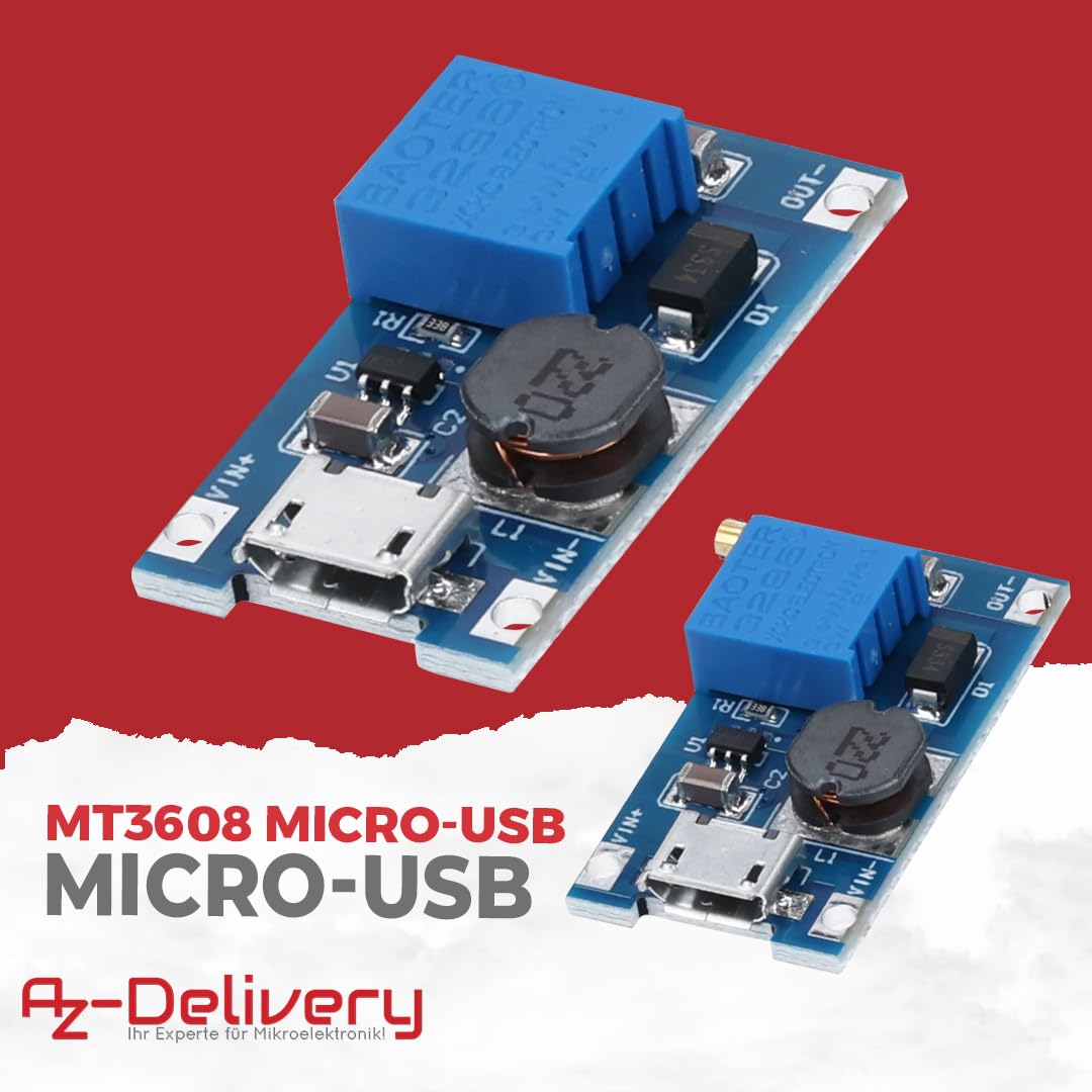 2A DC - DC Boost Step - Up Wandler, MicroUSB – Universeller Spannungsregler, 2V - 24V zu 5V - 28V, für MT3608 - AZ - Delivery