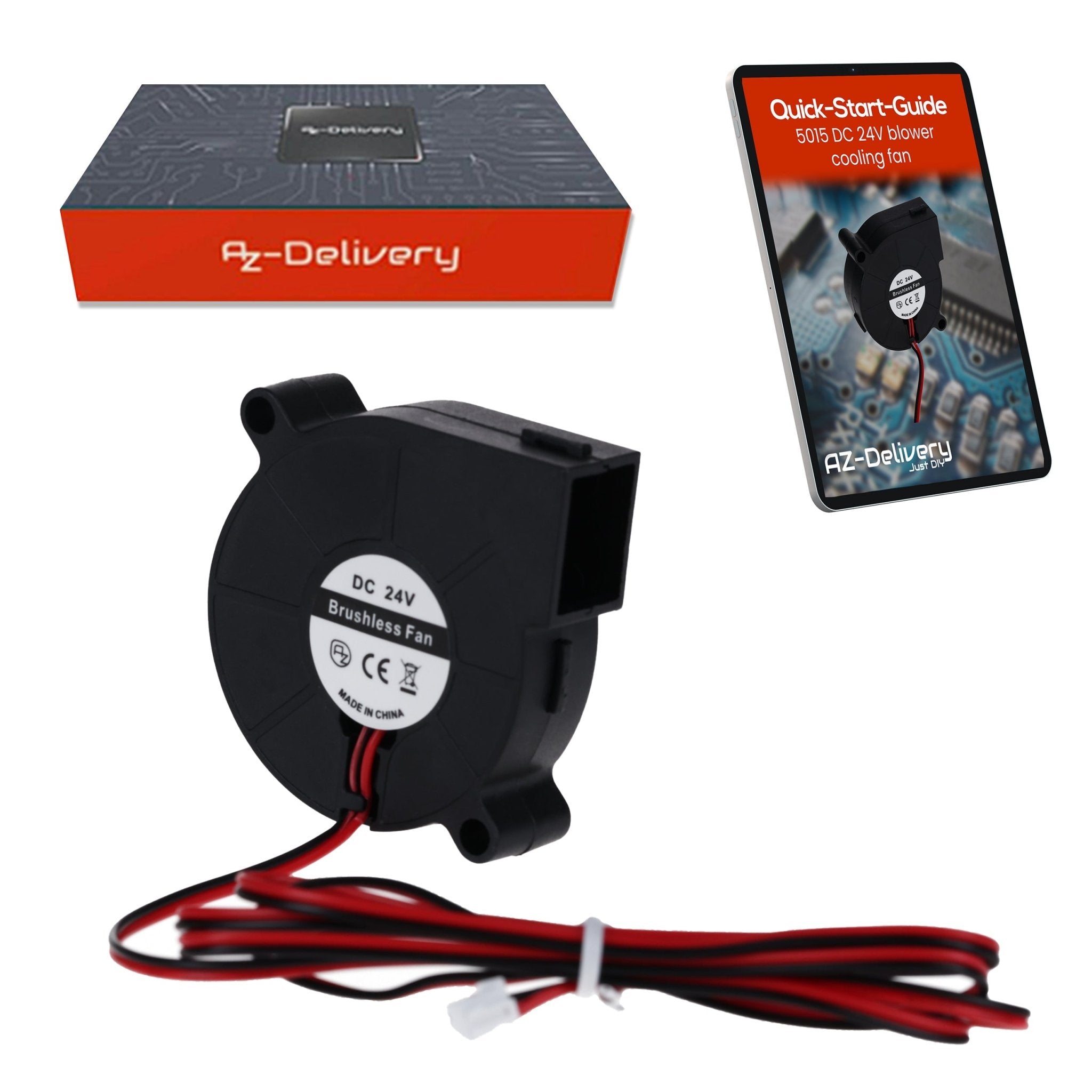 5015 DC 24V Lüfter Radiallüfter – 50 x 50 x 15 mm Brushless Mini - Gebläse für Elektronik - Kühlung, 3D - Drucker, Haushaltsgeräte – Leise & Effizient, 2 - Pin Anschluss – inkl. E - Book - AZ - Delivery