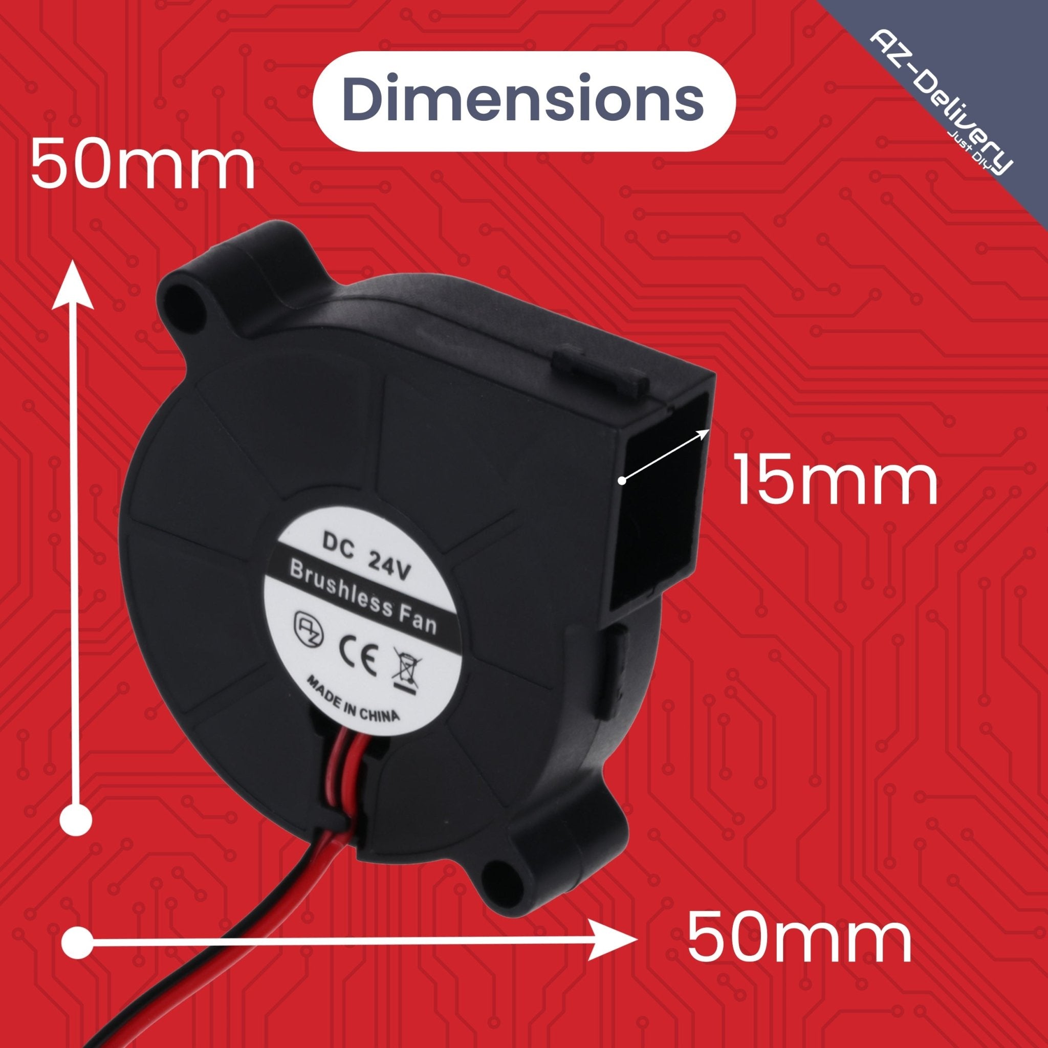 5015 DC 24V Lüfter Radiallüfter – 50 x 50 x 15 mm Brushless Mini - Gebläse für Elektronik - Kühlung, 3D - Drucker, Haushaltsgeräte – Leise & Effizient, 2 - Pin Anschluss – inkl. E - Book - AZ - Delivery