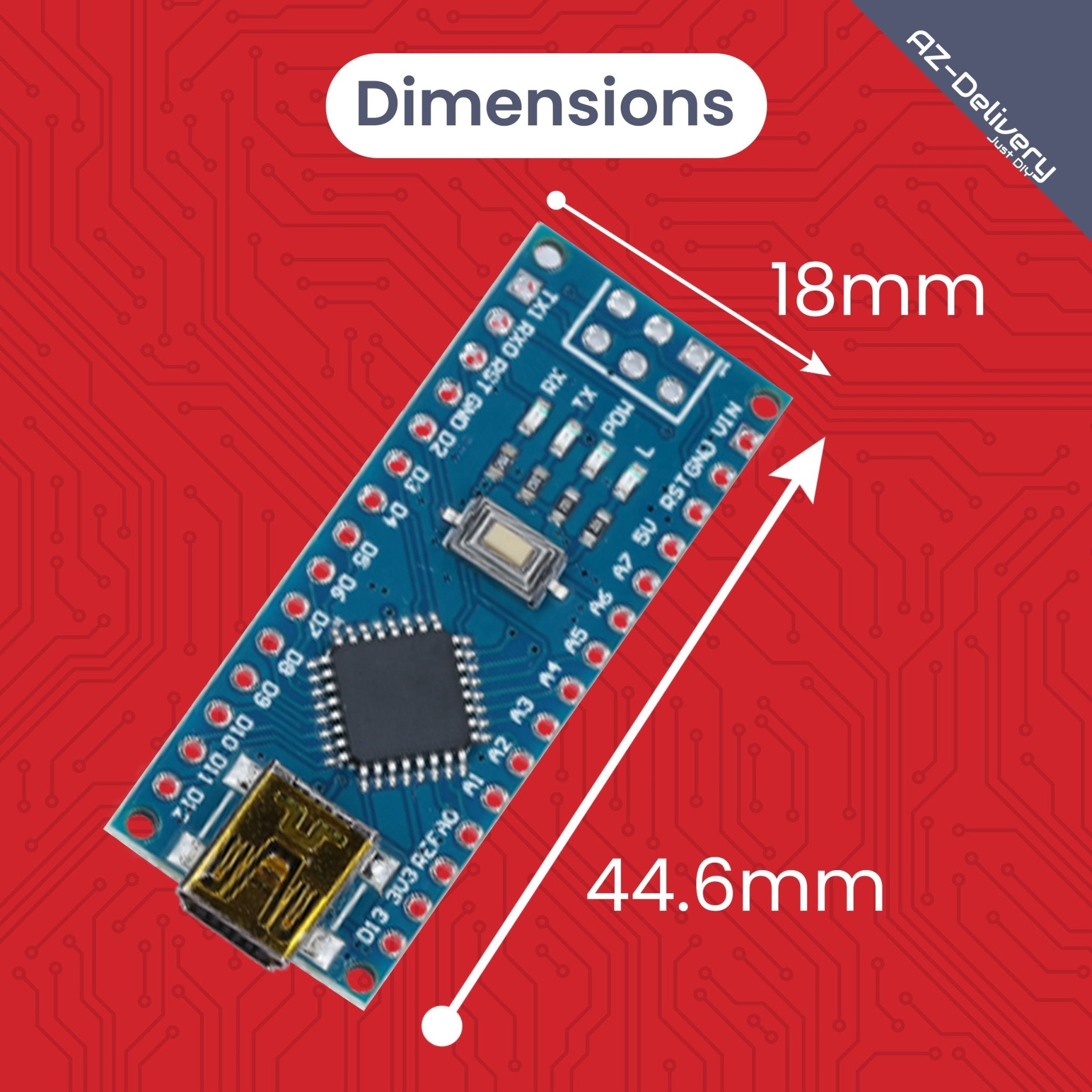 LGT8 Nano V3 - Mikrocontroller Board mit LGT8F328P und CH340, kompatibel mit Arduino Nano, 32 MHz Taktfrequenz - AZ - Delivery