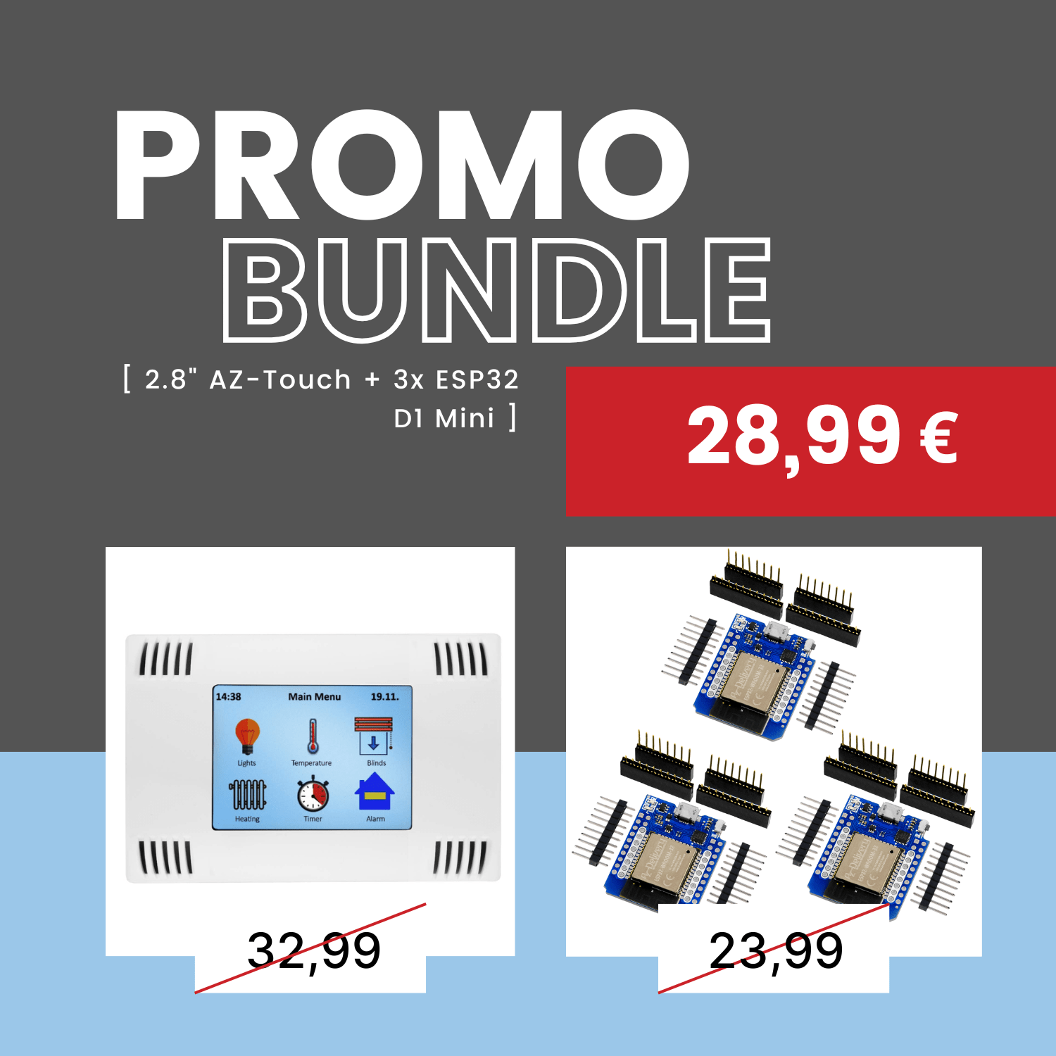 PROMO BUNDLE: 2.8" AZ - Touch + ESP32 D1 Mini NodeMCU WiFi Modul - AZ - Delivery