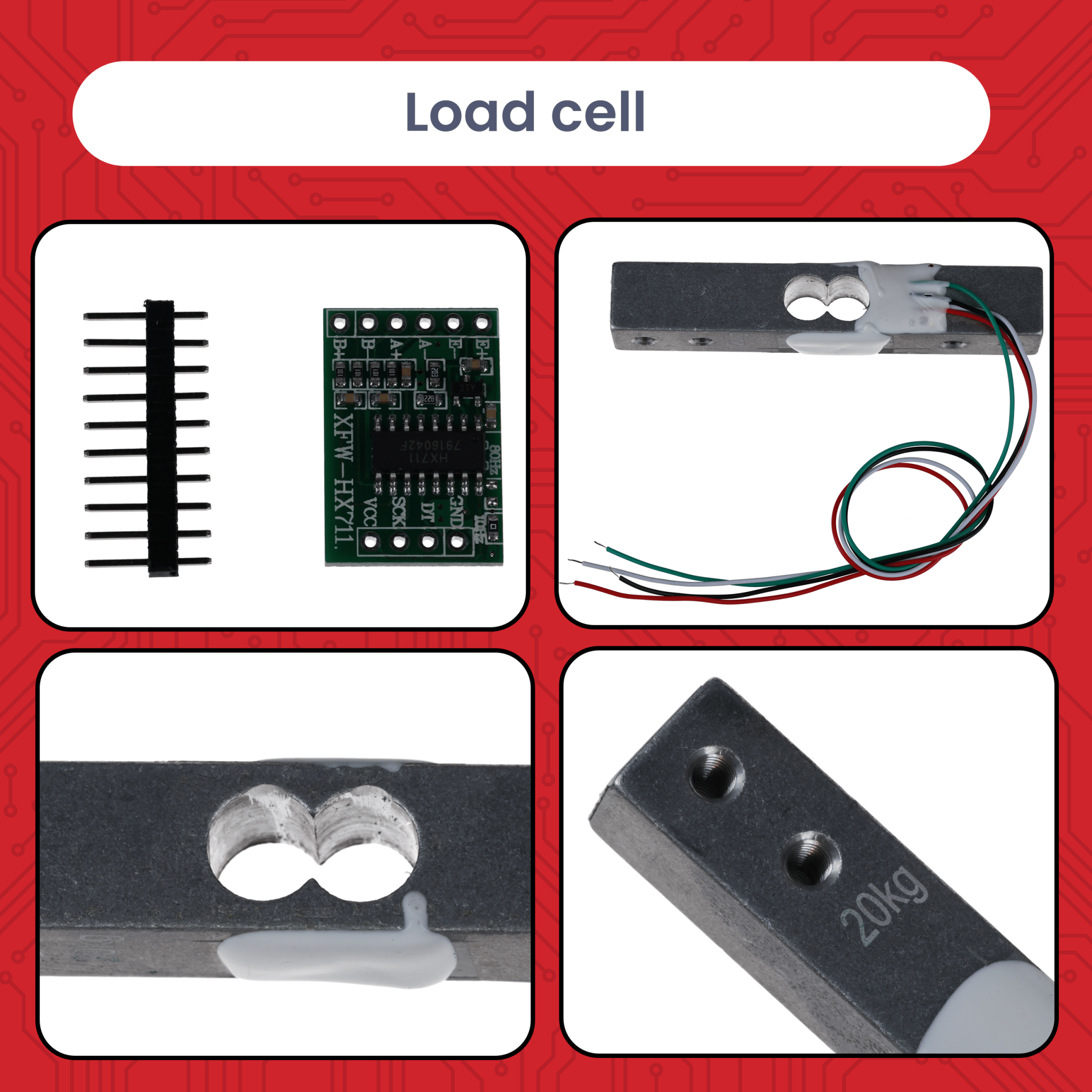 Wägezelle 20 kg mit HX711 Modul – Präzisionssensor zur Gewichtsmessung kompatibel mit Arduino & Raspberry Pi – Set inkl. Verstärker - ADC zur Kraftmessung - AZ - Delivery
