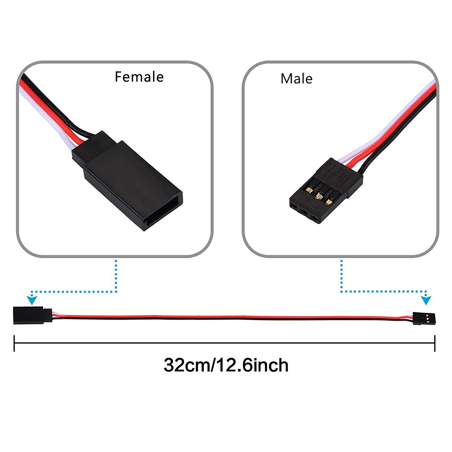 10 Stück Servo Verlängerungskabel Anschlusskabel 320mm 12,59 inch 3 Pin Kabel Männlich zu Weiblich JR Stecker für RC Flugzeug