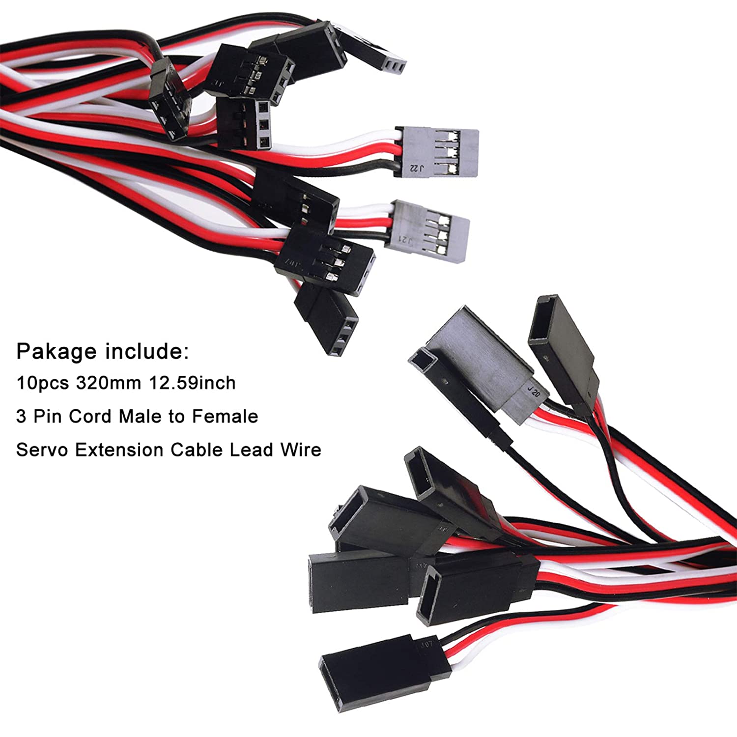 10 Stück Servo Verlängerungskabel Anschlusskabel 320mm 12,59 inch 3 Pin Kabel Männlich zu Weiblich JR Stecker für RC Flugzeug