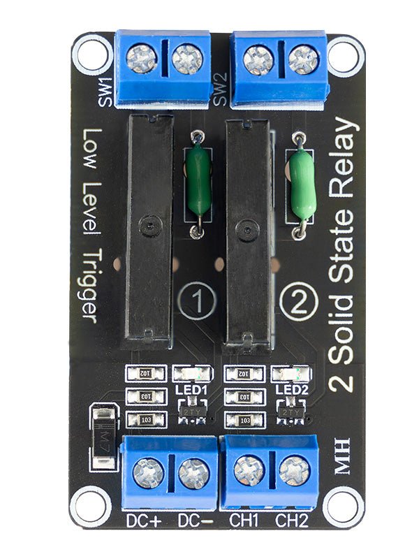 Relé de Estado Sólido de 2 Canales 5V DC Interruptor de Potencia de Disparo de Bajo Nivel Compatible con Arduino y Raspberry Pi