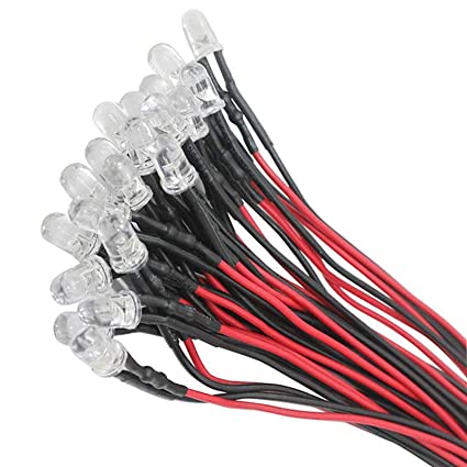 20 pieces 5mm LEDs with 20cm cable DC 12V ready wired + 5mm LED assembly rings
