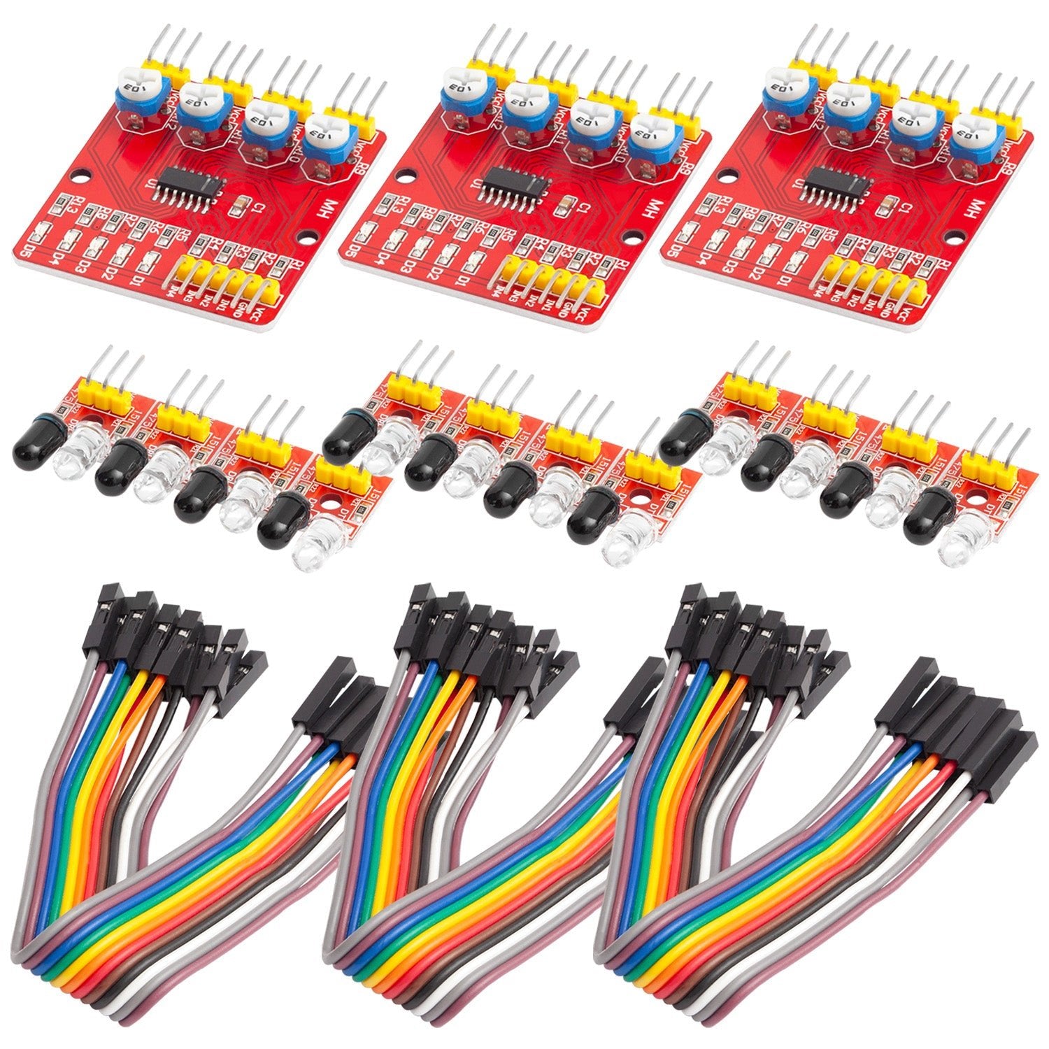 Líneas infrarrojas de 4 canales Reflexión de reflexión Módulo de sensor SMART Conjunto de módulo de detector de distancia inteligente con prevención de obstrucción automática y evitación de obstáculos PCB