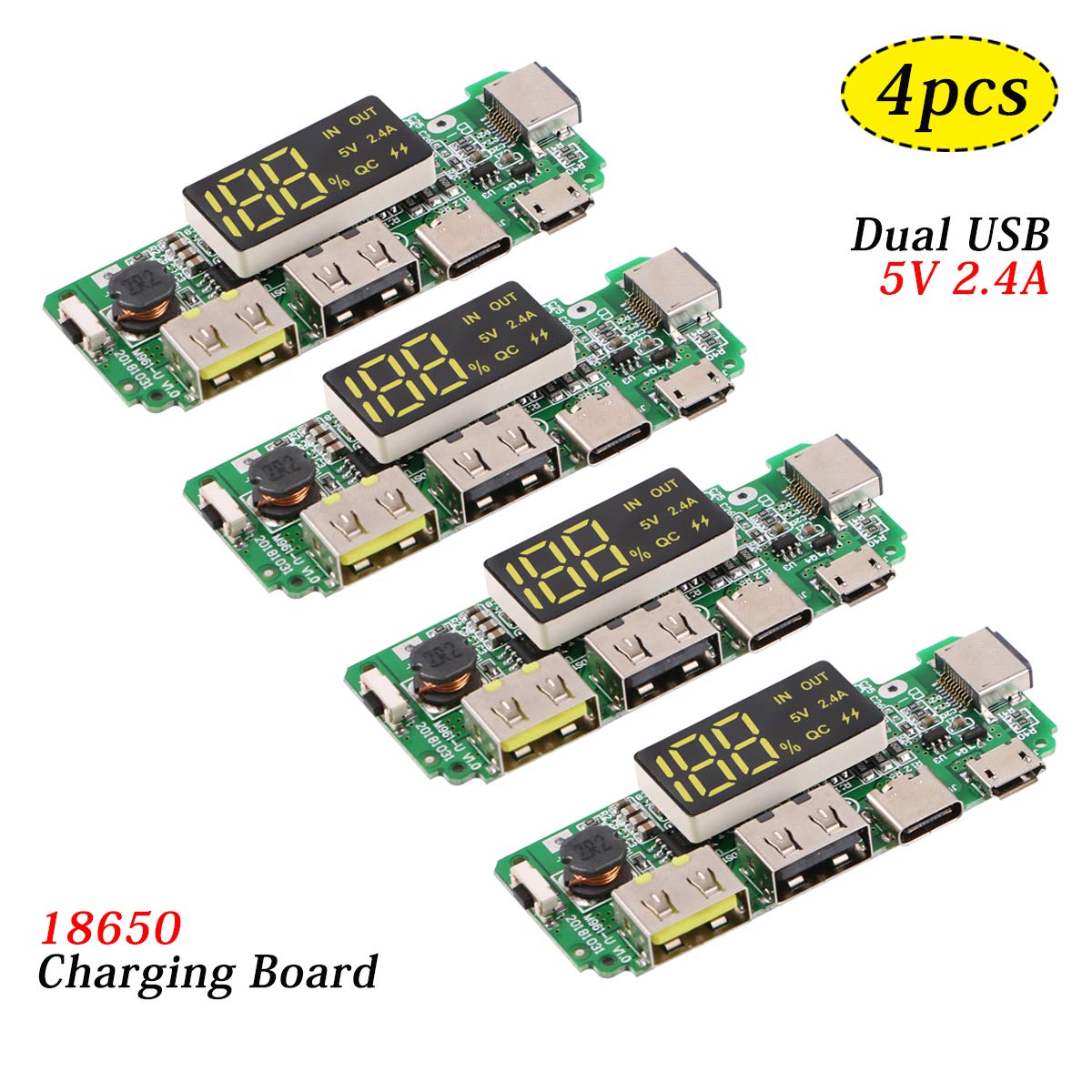 4pcs 18650-Board Dual USB 5V 2.4A Mobilmodul 18650-Lithium-Batterie-Ladegerät-Board