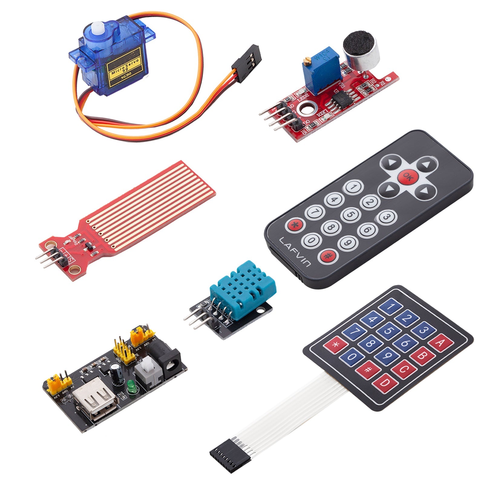 Elektronik Super Starter Kit Mikrocontroller Board, Stromversorgungsmodul, Servo-, Schritt- und Gleichstrommotoren Sensor Kit kompatibel mit Arduino - AZ-Delivery