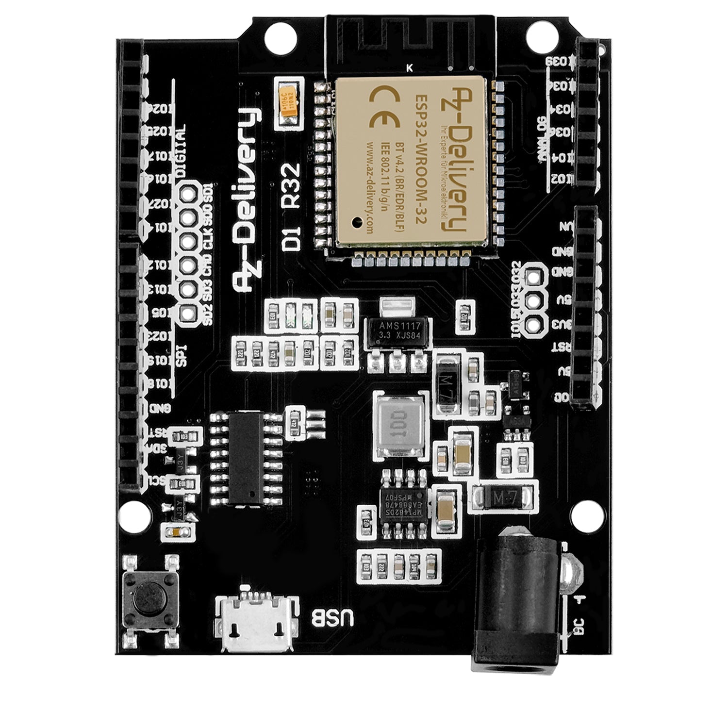 ESP32 NodeMCU D1 R32 WLAN Entwicklungsboard mit CH340G und WiFi + Bluetooth IoT mit Mikro USB kompatibel mit Arduino - AZ-Delivery