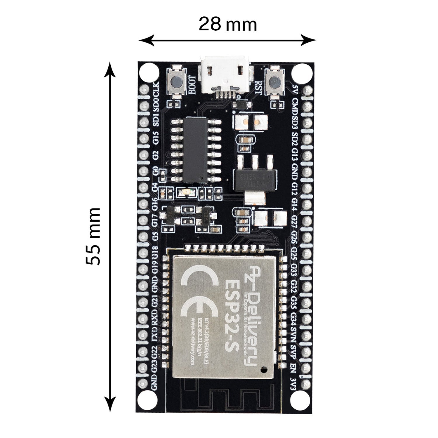 ESP32S NodeMCU Module WLAN WiFi Dev Kit C Development Board mit CH340 (Nachfolgermodell zum ESP8266) kompatibel mit Arduino - AZ-Delivery