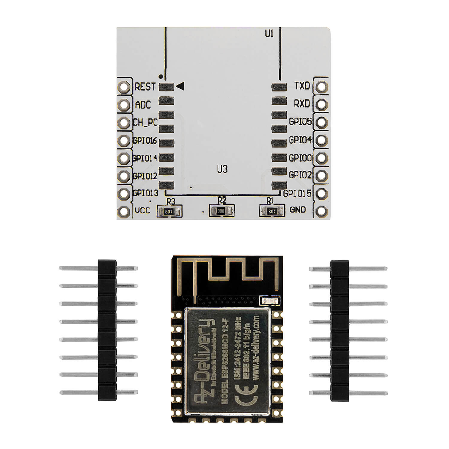 ESP8266 ESP-12F verbesserte Version zu ESP-12E, Wireless remote serielles WLAN WIFI Modul für Raspberry Pi und Mikrocontroller mit gratis Adapter Board! - AZ-Delivery