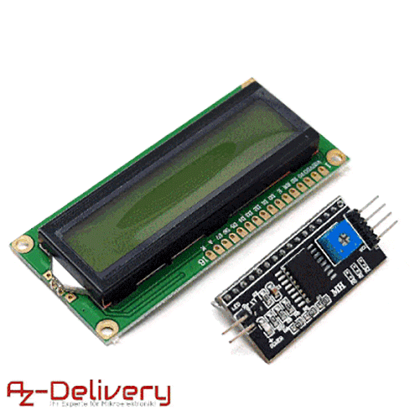 HD44780 1602 LCD Modul Display Bundle mit I2C Schnittstelle 2x16 Zeichen (mit grünem Hintergrund) kompatibel mit Arduino und Raspberry Pi - AZ-Delivery