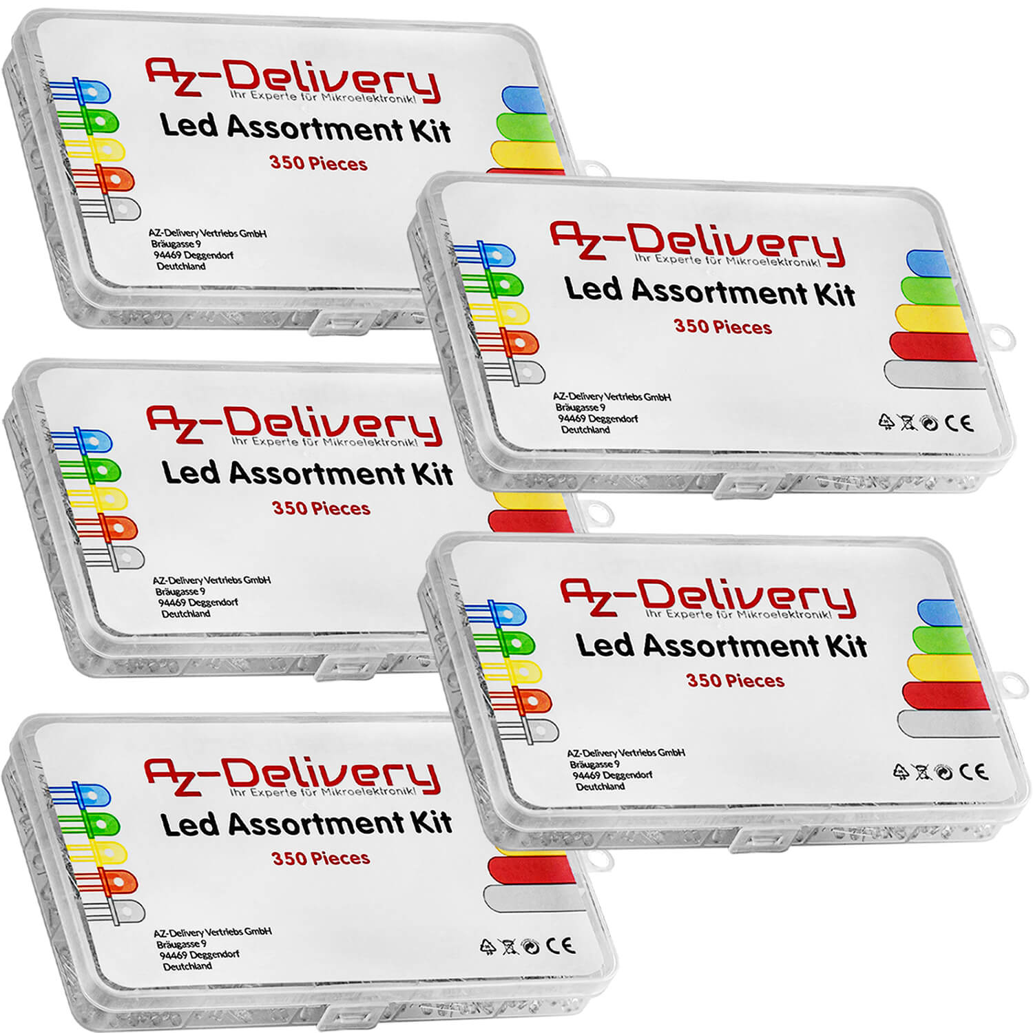 LED Leuchtdioden Sortiment Kit, 350 Stück, 3mm & 5mm, 5 Farben - AZ-Delivery