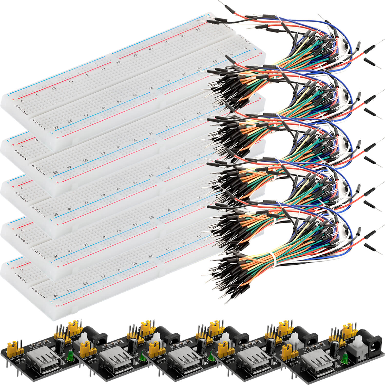 MB 102 Breadboard Kit - 830 Breadboard, Netzteil Adapter 3,3V 5V, 65Stk Steckbrücken - AZ-Delivery