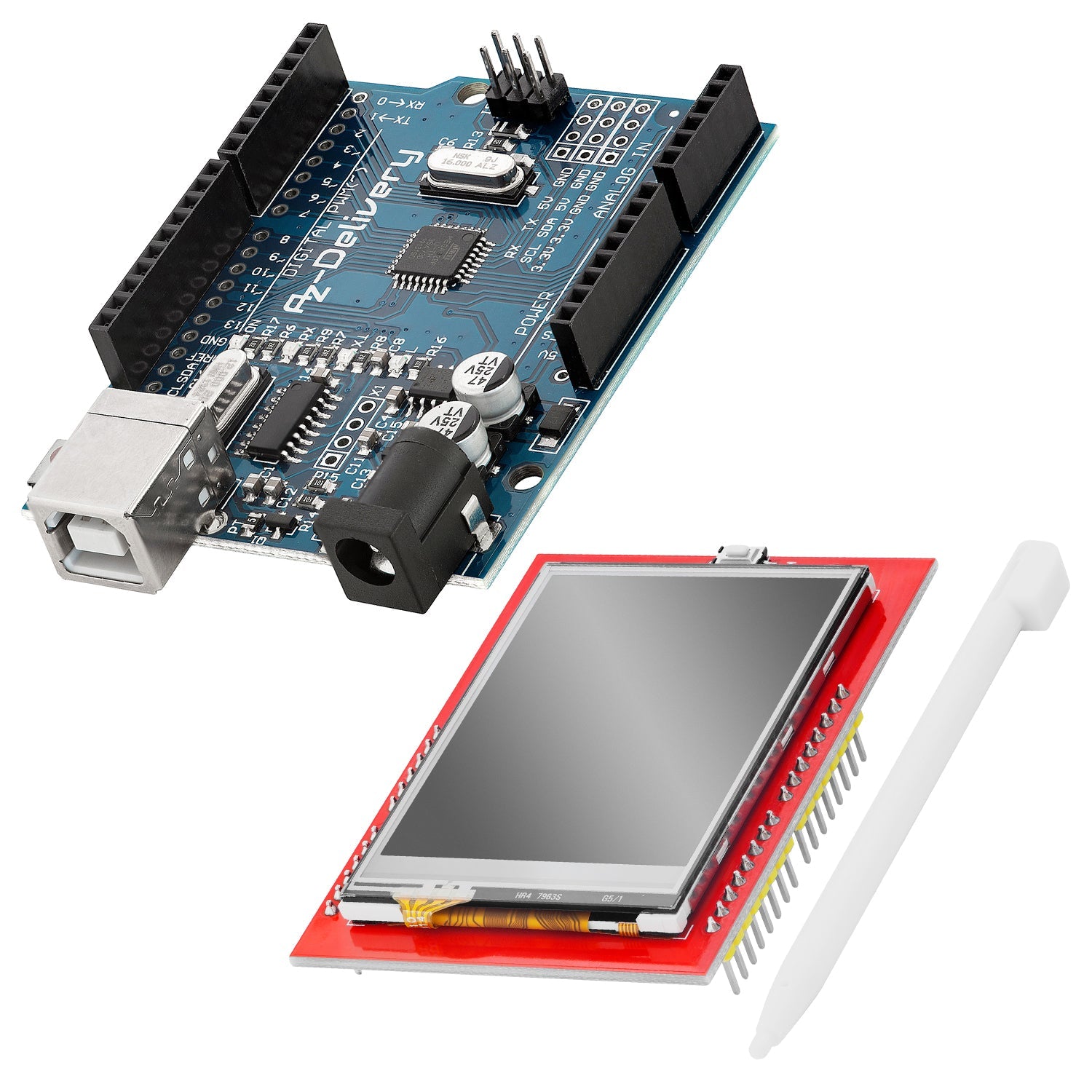 Mikrocontroller AZ-ATmega328-Board mit Touch Display Shield 2,4" TFT LCD - AZ-Delivery