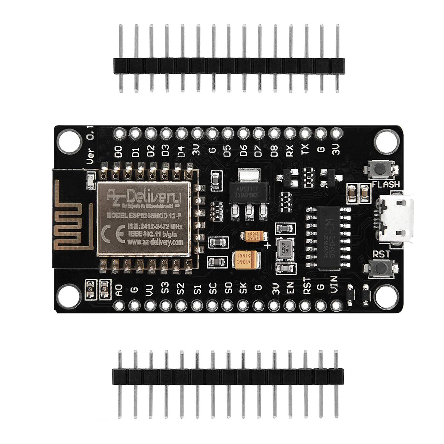 NodeMCU Lua Lolin V3 Module ESP8266 ESP-12F WIFI Development Board unverlötet - AZ-Delivery