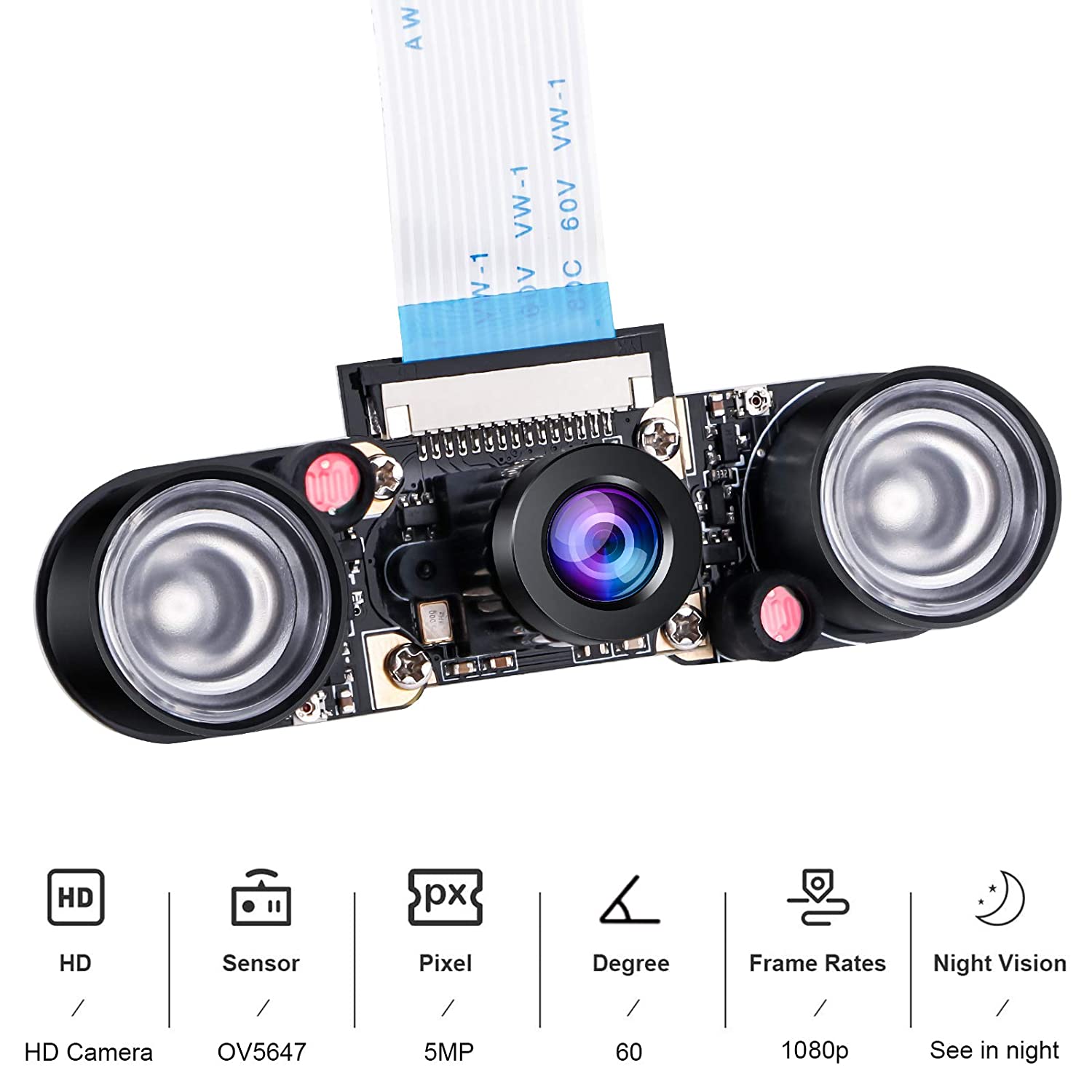 Raspberry Pi Kamera Nachtsicht Infrarot Kameramodul 5MP OV5647 Webcam Einstellbare Kamera Video 1080p für Raspberry Pi Modell 2B 2B + 3B 3B + 4B - AZ-Delivery