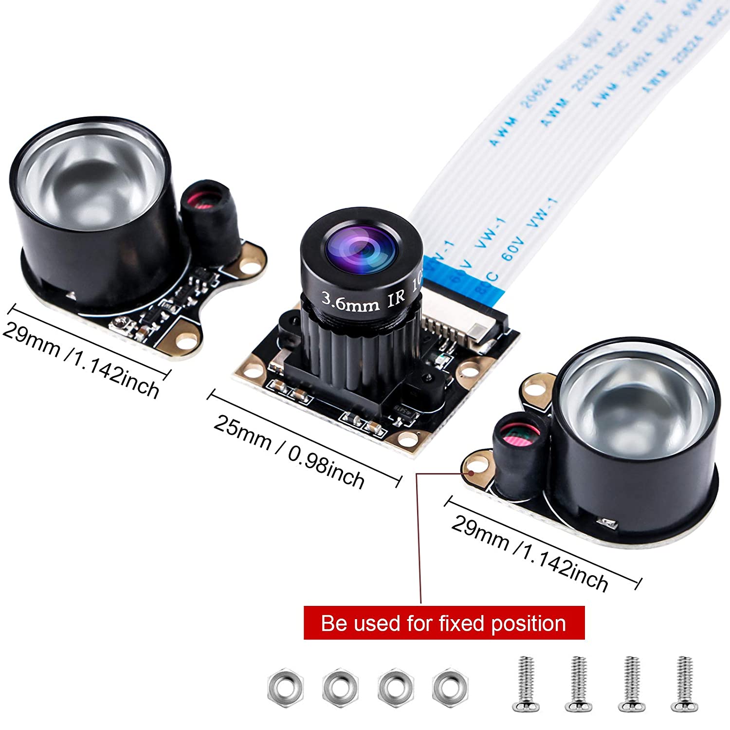 Raspberry Pi Kamera Nachtsicht Infrarot Kameramodul 5MP OV5647 Webcam Einstellbare Kamera Video 1080p für Raspberry Pi Modell 2B 2B + 3B 3B + 4B - AZ-Delivery