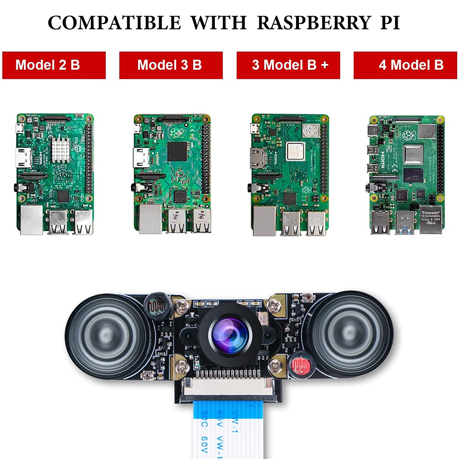 Raspberry Pi Kamera Nachtsicht Infrarot Kameramodul 5MP OV5647 Webcam Einstellbare Kamera Video 1080p für Raspberry Pi Modell 2B 2B + 3B 3B + 4B - AZ-Delivery