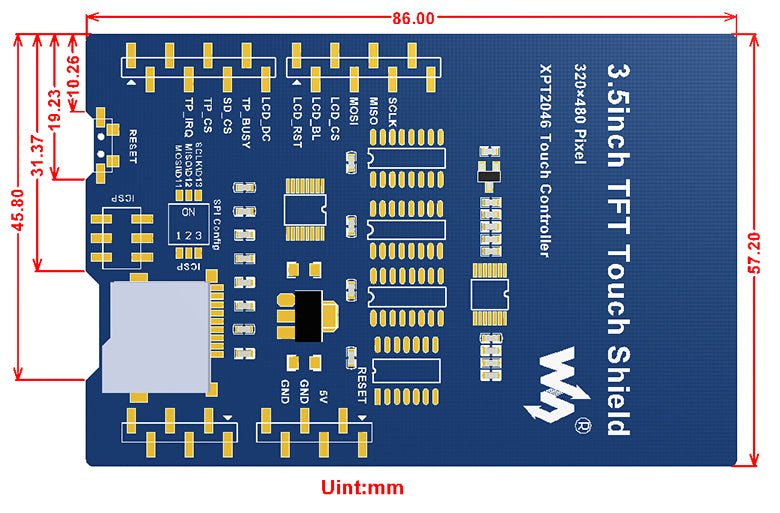 Waveshare - 3,5" TFT Touch Shield Display kompatibel mit Arduino - AZ-Delivery